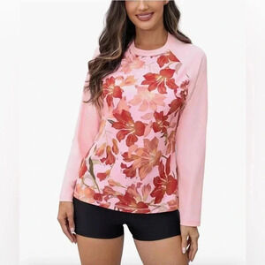 Women’s All Toke 2 Piece Rash Guard Set With Built In Bra Size Medium NWT